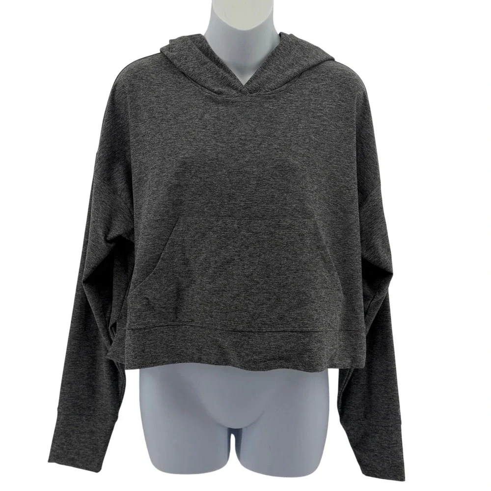 Fabletics Hoodie Womens Small Charcoal Grey Heathered Crop Pullover FT5838-R